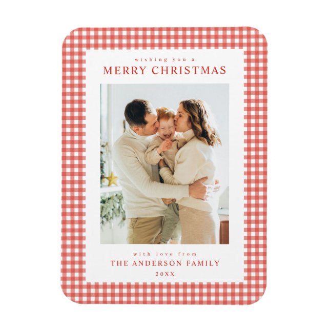 Red Gingham Christmas Photo Magnet (Vertical)