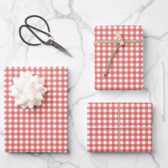 Red Gingham Christmas Wrapping Paper Sheet (Front)