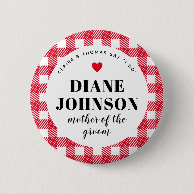 Red Gingham Country Chic Wedding Party 6 Cm Round Badge (Front)