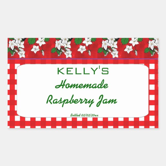 Red gingham country raspbery jam jelly label (Front)