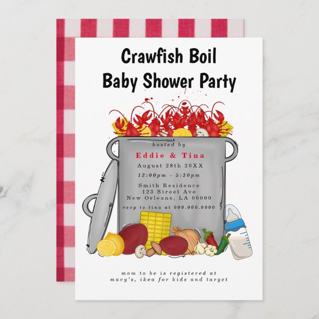 Red Gingham Crawfish Boil Baby Shower Invitation (Front/Back)