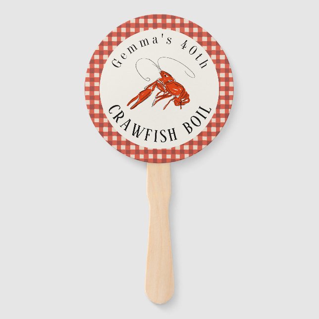 Red Gingham Crawfish Boil Seafood Party Paper Hand Fan (Front)