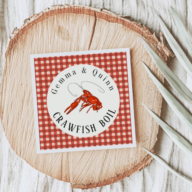 Red Gingham Crawfish Boil Seafood Party Paper Napkin (Red gingham crawfish boil party paper napkins.)