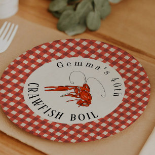Red Gingham Crawfish Boil Seafood Party Paper Plate