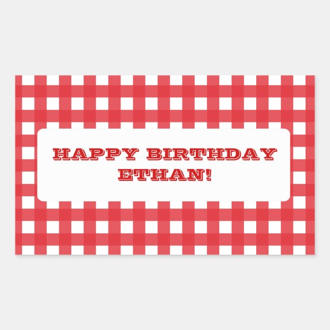 Red Gingham Customisable Party Sticker (Front)