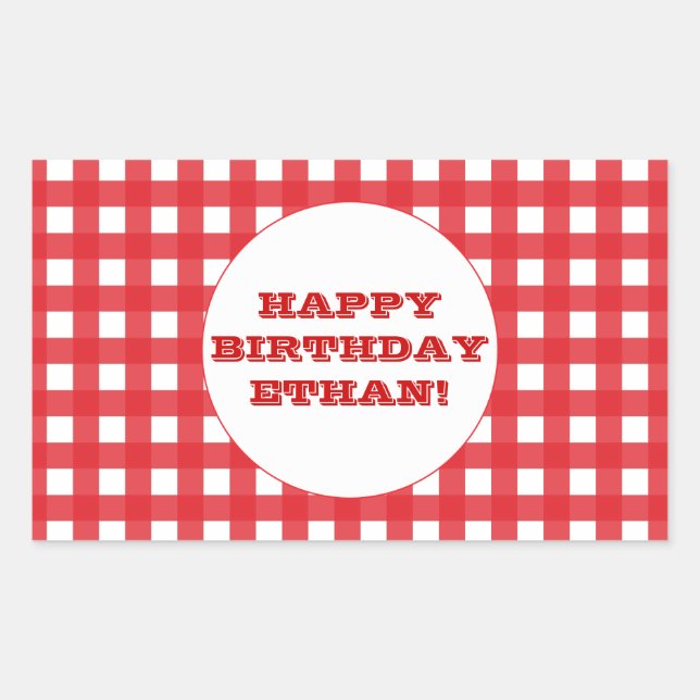 Red Gingham Customisable Party Sticker (Front)
