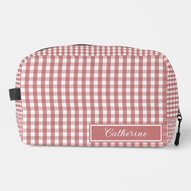 Red Gingham Cute Plaid Cosmetic Dopp Kit (Front)