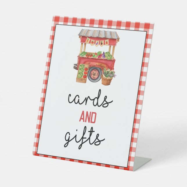Red Gingham Farmer's Market Cards and Gifts Sign (Front)