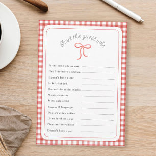 Red gingham Find the Guest Who shower game Invitation