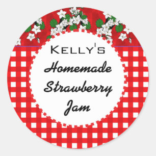 Red gingham floral strawberry jam label