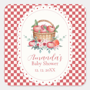 Red Gingham Flower Harvest Apple Baby Shower Square Sticker