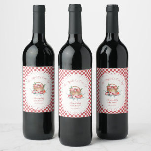 Red Gingham Flower Harvest Apple Baby Shower Wine Label