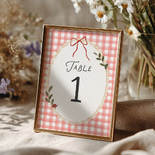 Red Gingham Frame Baby Shower Table Number