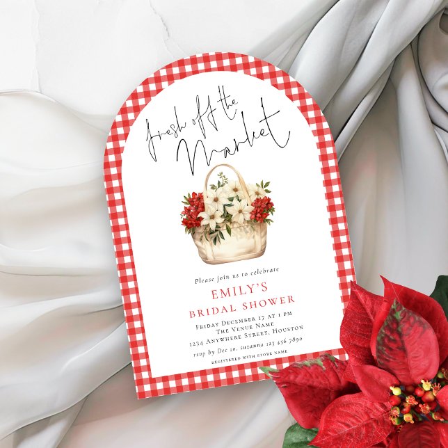 Red Gingham Fresh off Market Bridal Shower Arch Invitation (Creator Uploaded)