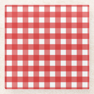 Red gingham glass coaster