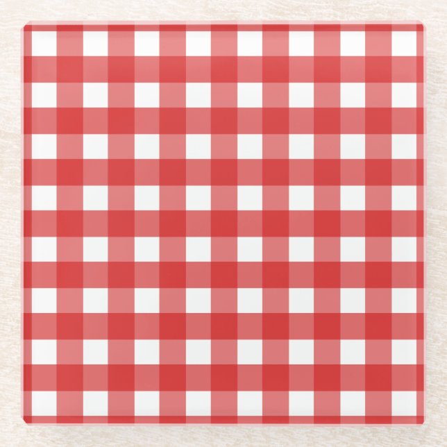 Red gingham glass coaster (Front)