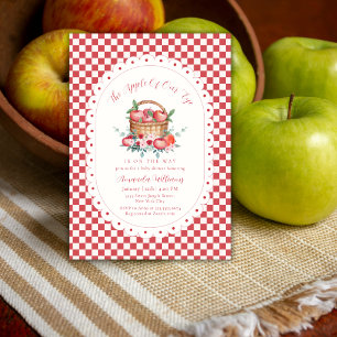 Red Gingham Harvest Apple Of Our Eye Baby Shower  Invitation