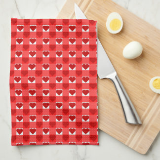 Red Gingham Hearts Tea Towel