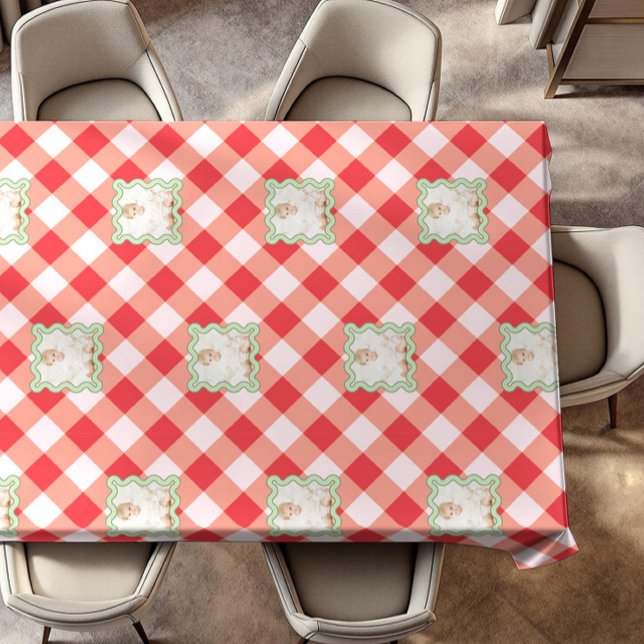 Red Gingham Holiday Christmas Custom Photo Tablecloth (Creator Uploaded)