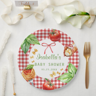 Red Gingham Italy Holi Cannoli Baby Shower Paper Plate