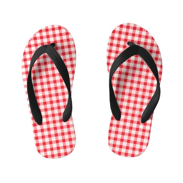 Red Gingham Kids Flip Flops (Footbed)
