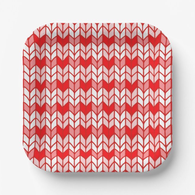 RED GINGHAM KNIT 7" Square Paper Plates (Front)