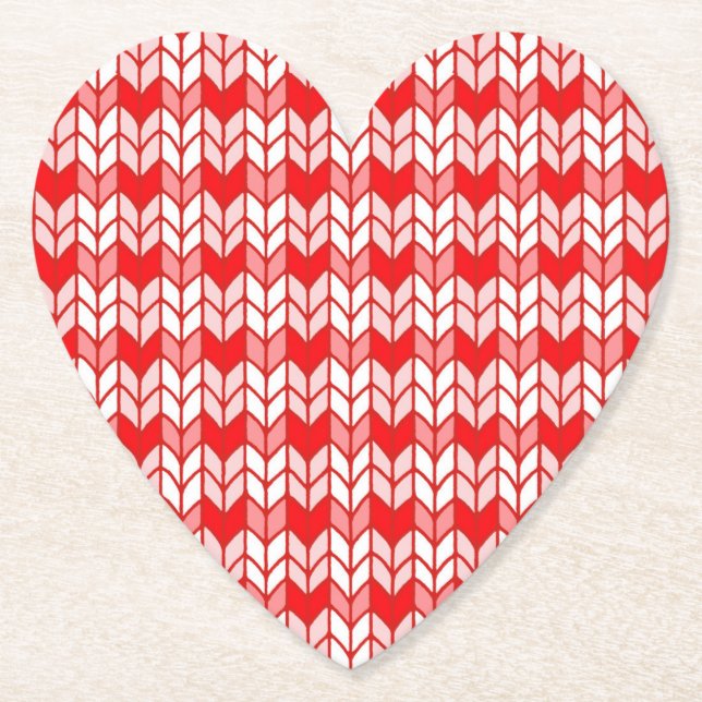 RED GINGHAM KNIT Heart Paper Coasters (Front)