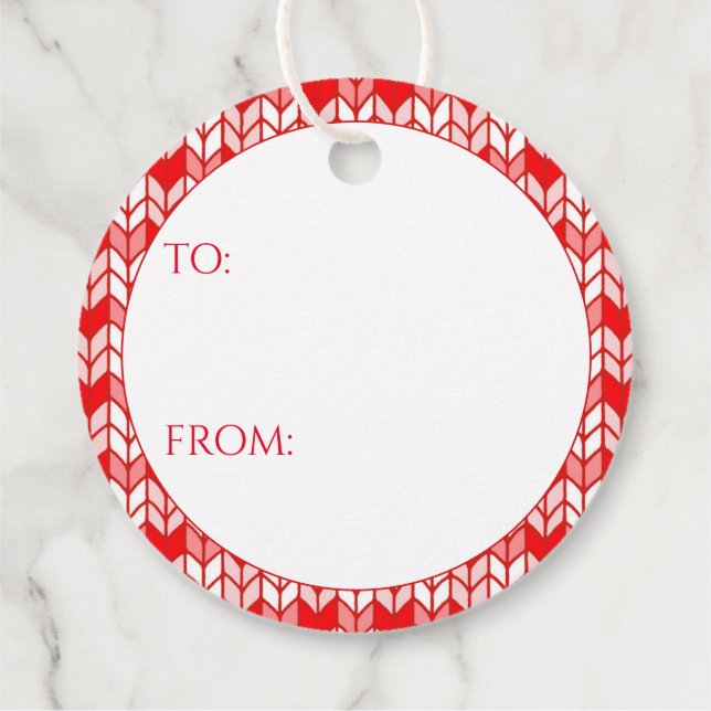 RED GINGHAM KNIT Round Gift Tags (Back)