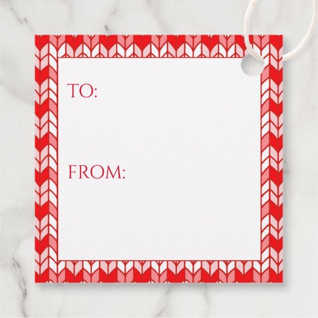 RED GINGHAM KNIT Square Gift Tags (Back)
