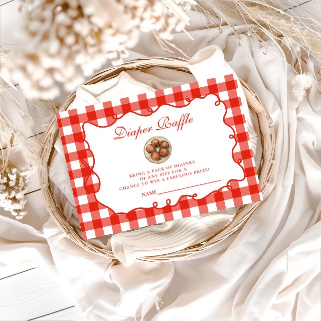 Red Gingham Meatball Diapper Raffle Enclosure Card (Creator Uploaded)