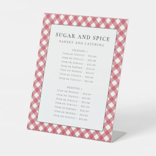 Red gingham menu, product list, service list pedestal sign