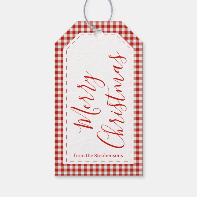 Red Gingham Merry Christmas Gift Tag (Front)
