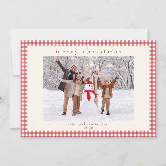 Red Gingham Message Back Holiday 2 Photo Card (Front)