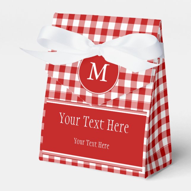 Red Gingham & Monogram Favour Bag Box (Front Side)