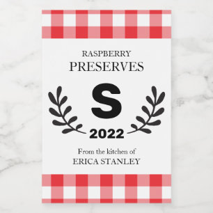 Red Gingham Monogram Homemade Food Label