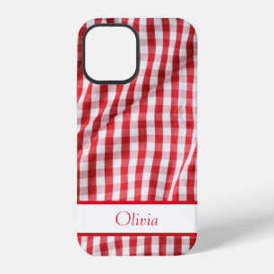 Red Gingham Name Simple Modern iPhone 12 Case