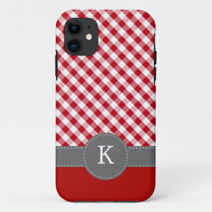 Red Gingham Pattern Custom Monogram Case-Mate iPhone Case