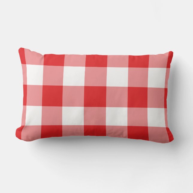 Red Gingham Pattern Lumbar Cushion (Front)