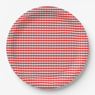 Red Gingham Pattern Paper Plate