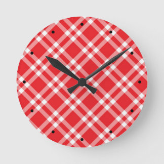 Red Gingham Pattern Round Clock