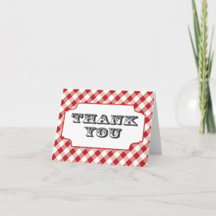 Red Gingham Pattern Thank you note cards
