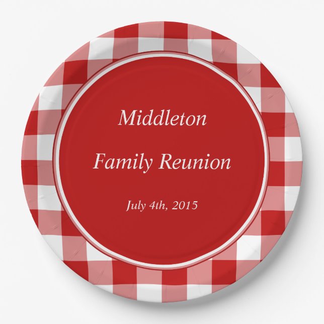 Red Gingham Personalised Event Plates (Front)