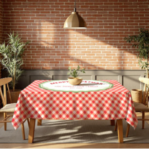Red Gingham Personalised Merry Christmas Holiday Tablecloth