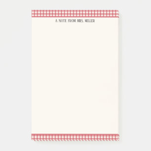 Red Gingham Personalised Teacher Post-it Notes