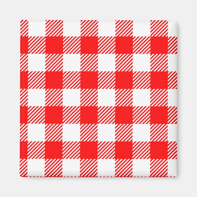 Red gingham picnic tablecloth print magnet (Front)