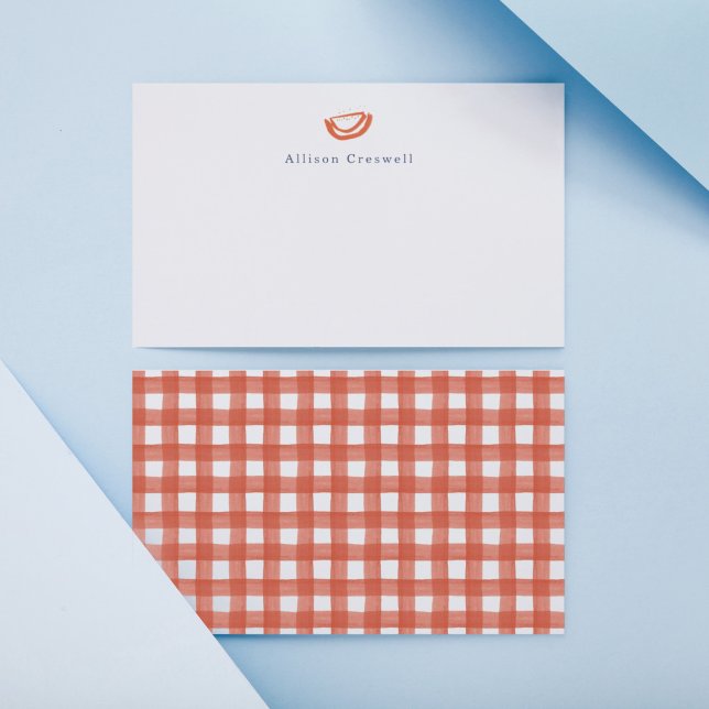 Red Gingham Picnic Watermelon Personal Stationery Card (Red & gingham go together like summer & melons! Notecards for keeping in touch & writing memories.)