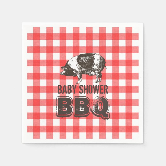 Red Gingham Pig Roast Baby Shower BBQ Napkin (Front)