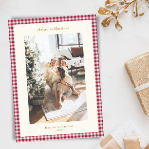 Red Gingham Plaid Christmas Blessings Family Photo Holiday Card