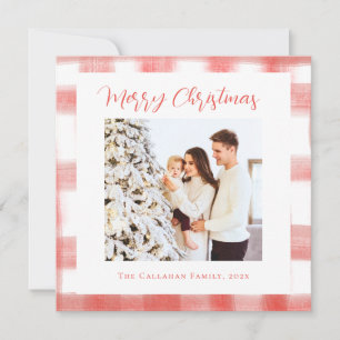Red Gingham Plaid Elegant Custom Photo Christmas Holiday Card
