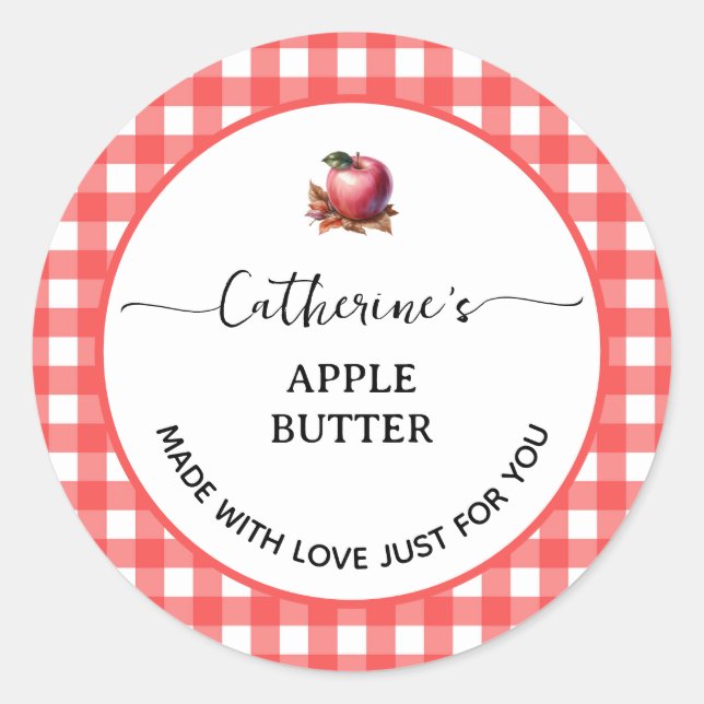 Red  gingham plaid Homemade apple jam label (Front)